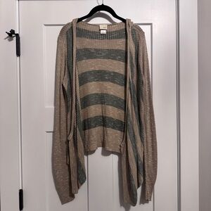 Daytrip Beige and Gray Striped Cardigan Hoodie